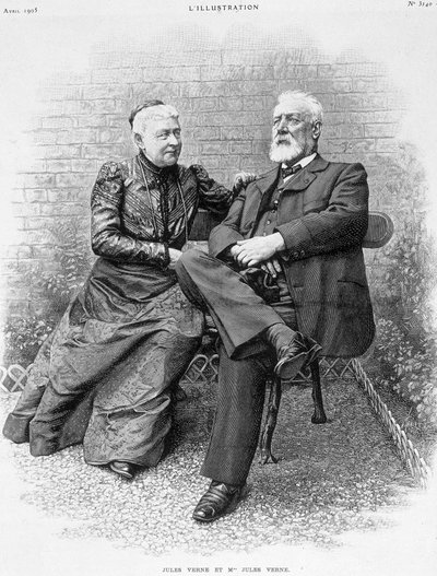 Jules Verne og hans kone - gravering af French School