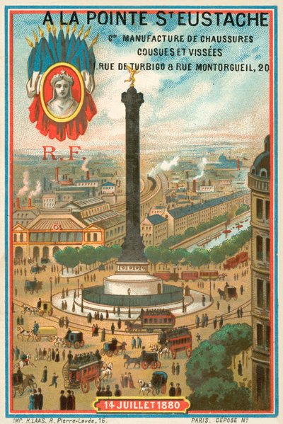 Juli-kolonne til minde om den franske revolution i 1830, Paris (chromolitho) af French School