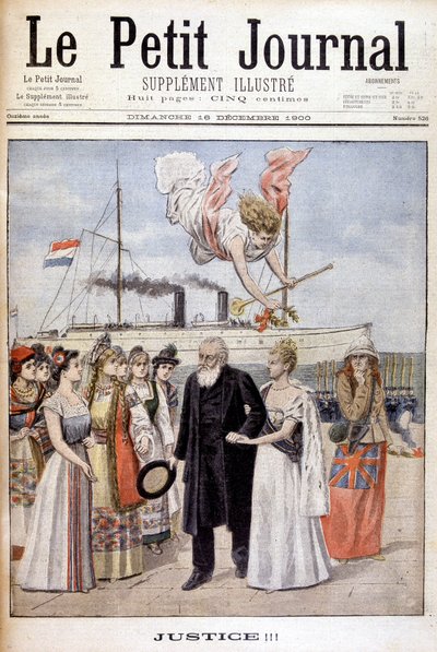 Retfærdighed! : Præsident Kruger kommer for at forsvare sit folks sag i Holland, til dronning Wilhelmine - i "Le Petit Journal" af 16/12/1900 (gravering) af French School