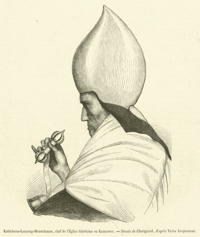 Kahtchenn-Lauzang-Monnelamne, leder af den thibetanske kirke i Kannawer (gravering) af French School