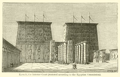 Karnak, den indre domstol, restaureret ifølge den egyptiske kommission (gravering) af French School