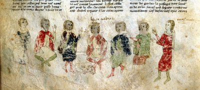 Kong Arthur og ridderne. Fransk manuskript fra det 13. århundrede. Bibl. Marciana, Venedig. af French School