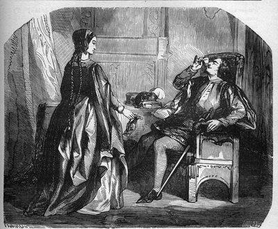 Kong Charles VI af Frankrig, kendt som Charles the Good Aime, derefter Charles the Fol (1368-1422) med sin elskerinde Odinette (Odette) de Champdivers. Indgravering i "Prostitutionens og udskejelsens historie blandt alle verdens folk fra oldtiden til af French School