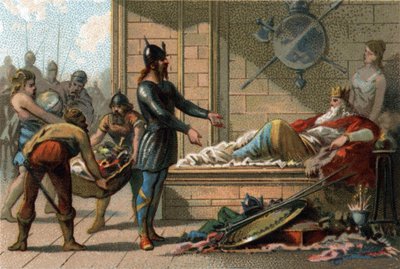 Kong Clovis III kaldte Le Feneant, konge af Frankrig fra 691 til 695. Kromolitografi omkring 1890. af French School