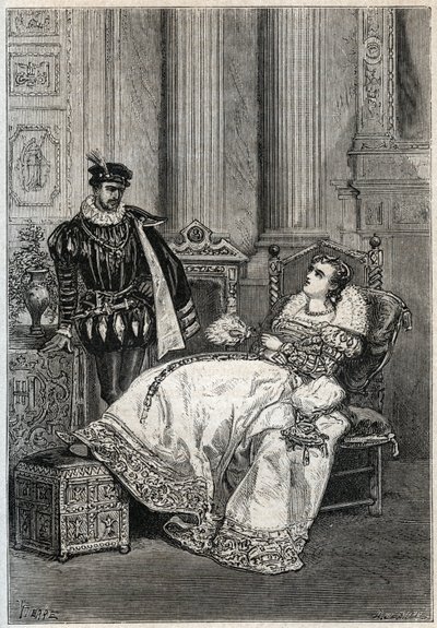 Kong Henrik II (1519-1559) og Diane de Poitiers (1499-1566) - Henrik II af Frankrig og Diane de Poitiers - gravering fra "" Histoire de France" af Jules Michelet - 1876-1877 - af French School
