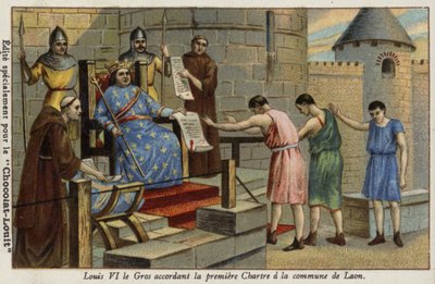 Kong Ludvig VI af Frankrig giver det første charter til byen Laon, 1128 af French School