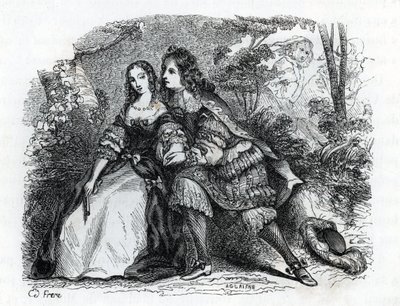 Kong Ludvig XIV (1638-1715) og hans elskerinde Louise de La Valliere (1644-1710) - (gravering) 1846 af French School