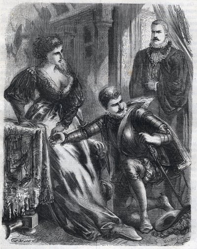 Kong Filip II (1527-1598) overrasker sin søn, prins Don Carlos (1545-1568), der forsøger at krænke sin svigermor (stedmor), dronning Elisabeth (1545-1568) (Elisabeth af Frankrig eller Isabelle af Valois) , 17. januar af French School