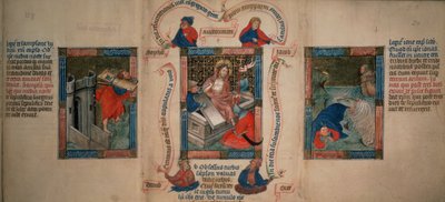 Kongebog 5 f.20 Opstandelsen, Samson bryder Gazas porte ned, Jonas flygter fra hvalen, fra Biblia Pauperum, begyndelsen af det 15. århundrede (vellum) af French School
