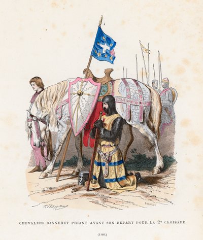 Ridder beder før afrejse til det andet korstog, 1146 af French School