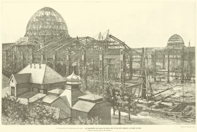 Den universelle udstilling fra 1889, rammerne af Palais des Beaux-Arts og Liberal Arts, på Champ de Mars, efter fotografiet af M Godfroy (Enggraving) af French School