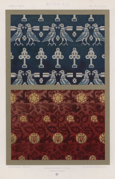 Stoffets ornament: middelalder, middelalder, Mittel-Alter (farve litho) af French School