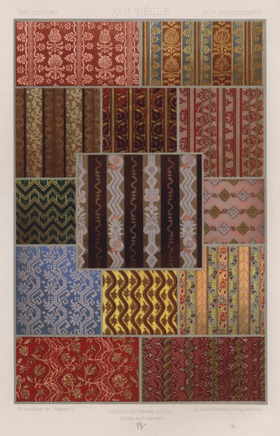 Udsmykningen af ​​stoffer: XVIth Century, XVIe Siecle, XVItes Jahrhundert (farve litho) af French School