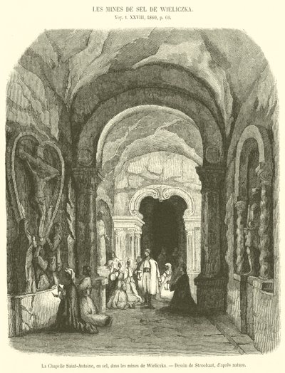 Saint-Antoine Kapel, i salt, i minerne i Wieliczka (gravering) af French School