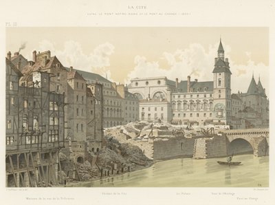 La Cite, mellem Pont Notre-Dame og Pont au Change, 1800 af French School