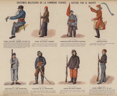 Pariserkommunen, Kommunens militærkostumer af A Raffet (farve litho) af French School