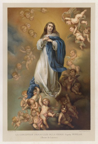 Den ubesmittede undfangelse af Jomfru Maria efter Murillo, Musee du Louvre (chromolitho) af French School