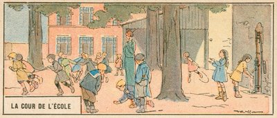 Skolegården (farve litho) af French School