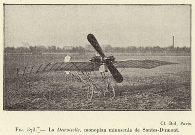 La Demoiselle, lille monoplan af Santos-Dumont (gravering) af French School