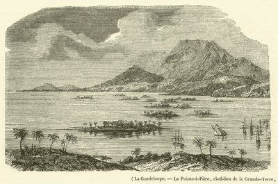 Guadeloupe, La Pointe-a-Pitre, hovedstaden i Grande-Terre, delvist ødelagt af jordskælvet den 8. februar 1843 (gravering) af French School
