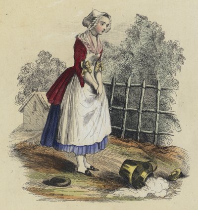 Mælkepigen og mælkekanden (farvet indgravering) af French School