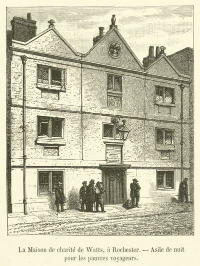 Watts Charity House, Rochester, Natteasyl for fattige rejsende (gravering) af French School