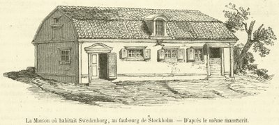 Huset, hvor Swedenborg boede, i forstaden til Stockholm (gravering) af French School