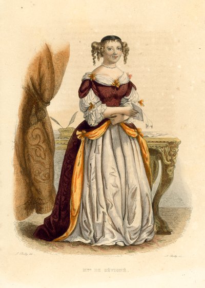 La Marquise de Sevigne (farvet gravering) af French School