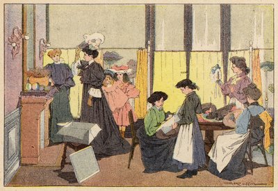 The Milliner, The Milliner (farve litho) af French School