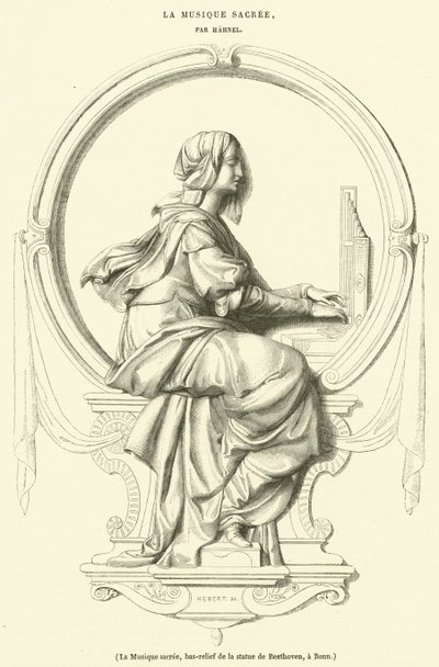 Den hellige musik, basrelief af statuen af ​​Beethoven, i Bonn (gravering) af French School