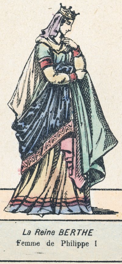 Dronning Bertha, hustru til Philip I (farvet gravering) af French School