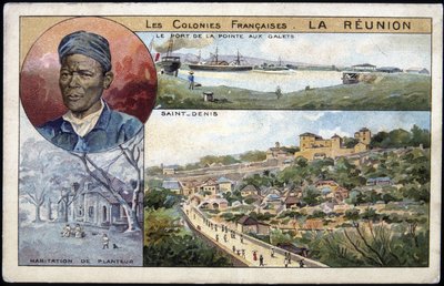 La Réunion, udsigt over St Denis - postkort chromo, deb. 20. århundrede af French School