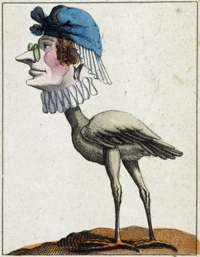 La Stork i karikatur, studie af karakter "flygtig karakter" sd. 19., populært billedsprog. af French School