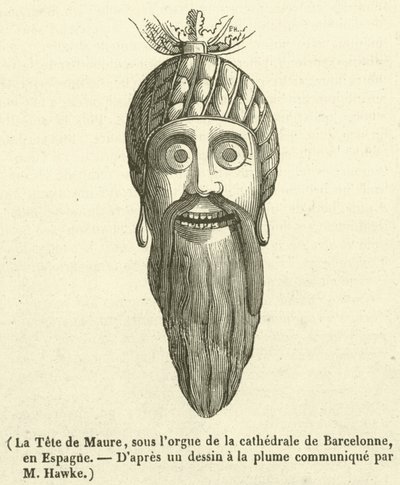 La Tete de Maure, under orgelet i katedralen i Barcelona, ​​​​i Spanien (gravering) af French School