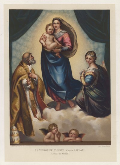 The Virgin of St Sixtus, efter Raphael, Museum of Dresden (chromolitho) af French School