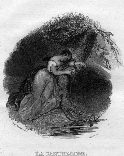La cantharid Chanson de Beranger i ""Oeuvres completes"" (1834) af Pierre Jean de Beranger (1780-1857), fransk digter og sangskriver. af French School