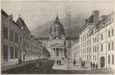 Gården til Sorbonne i Paris i det 19. århundrede - Indgravering i "Tableau-de-Paris" af Edmond Texier 1852 af French School