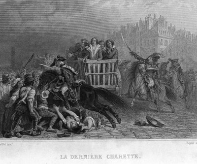 La last charrette - i "" Revolution francaise"" af Thiers. 19. århundrede af French School