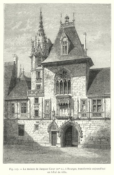 Jacques Coeurs hus, 1400-tallet, i Bourges, i dag omdannet til et rådhus (gravering) af French School