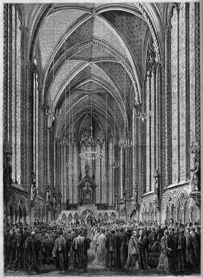 Helligåndens messe, fejret i Sainte Chapelle i Paris, i anledning af magistratens tilbagevenden, 3. november 1863. Indgravering i ""Le Monde Illustre"" nr. 343 af 7. november 1863. af French School
