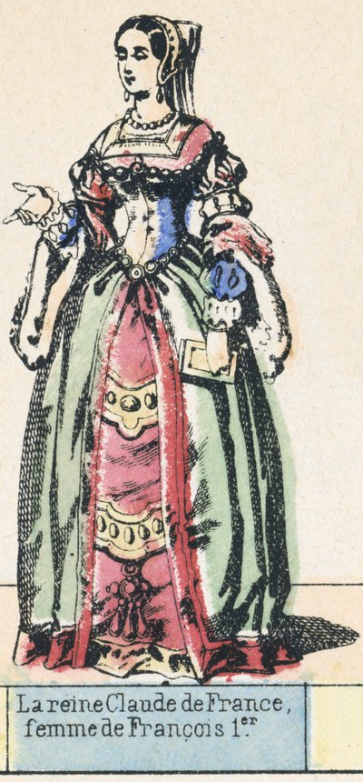 Dronning Claude af Frankrig, kone til Francois I (farvet gravering) af French School