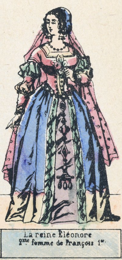Dronning Eleonore, 2. kone til Francois 1er (farvet gravering) af French School