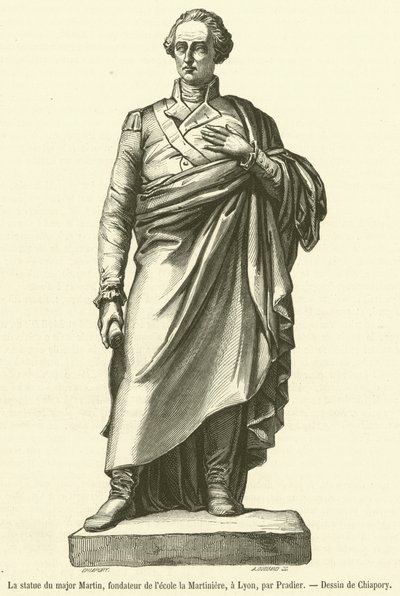Statuen af ​​major Martin, grundlæggeren af ​​Martiniere-skolen, i Lyon (gravering) af French School
