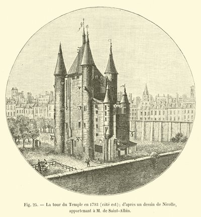 Tempeltårnet i 1793, østsiden; efter en tegning af Nicolle; tilhørende M de Saint-Albin af French School
