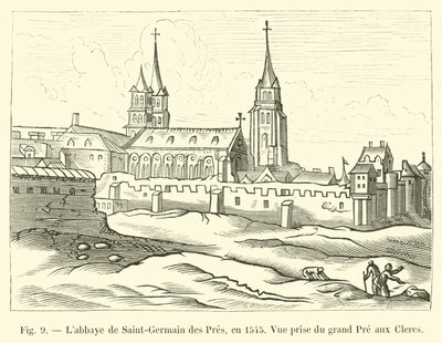 Abbey of Saint-Germain des Pres, i 1545, Udsigt taget fra Grand Pre aux Clercs af French School