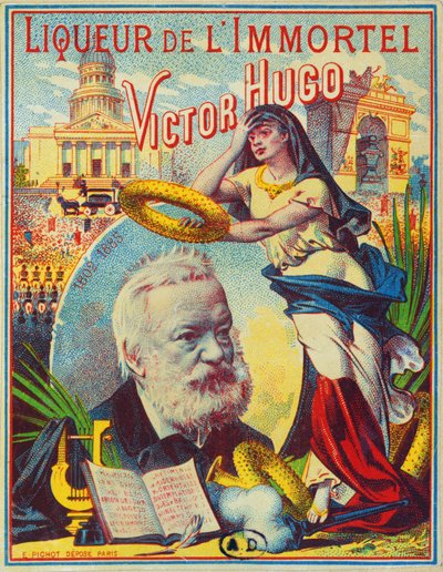 Etiketdesign til mærket Liqueur de lImmortel Victor Hugo, ca. 1885 af French School