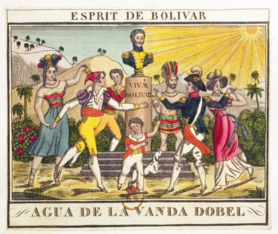 Etiket til lavendelvand, der fremkalder Bolivars ånd, ca. 1830 (farvegravering) af French School