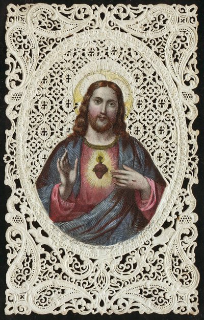 Blondekort, der forestiller Jesu hellige hjerte, 1800-tallet af French School