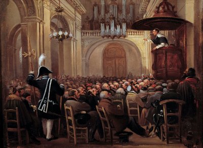 Lacordaire (Henri Lacordaire (1802-1861), religiøs af den dominikanske orden) prædiker careme i katedralen i Nancy. Anonymt maleri af French School
