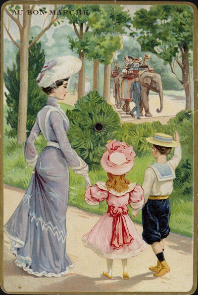 Dame og børn vinker ved Elephant Ride af French School